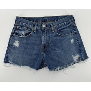 Levi's 527 Women's High Rise Cut Off Blue Denim Shorts Distressed Size 31W